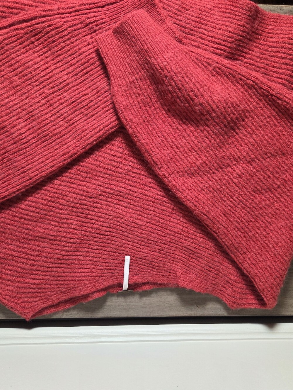 Free People Red Asymmetrical Off-The-Shoulder Knit Sweater - Picture 4 of 12